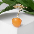 Брошь «Вишенка» с листочком, цвет оранжево-зелёный в золоте - Фото 2