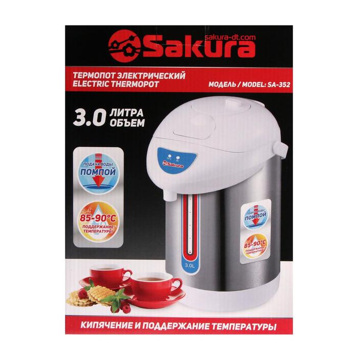 Термопот Sakura SA-352RS, 3 л, 750 Вт, красно-серебристый - фото 51333476