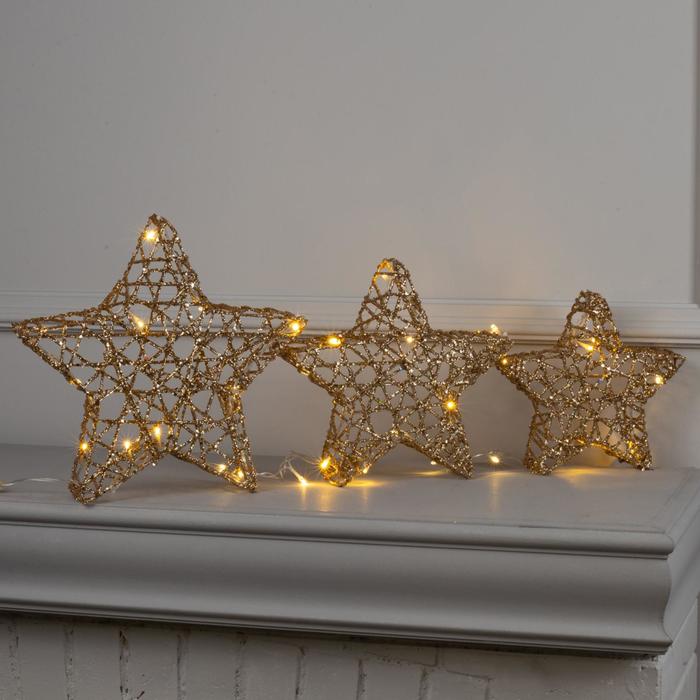 Светодиодная фигура «Звёзды золотистые» 20, 25, 30 см, металл, 220 В, свечение тёплое белое - фото 1907140999