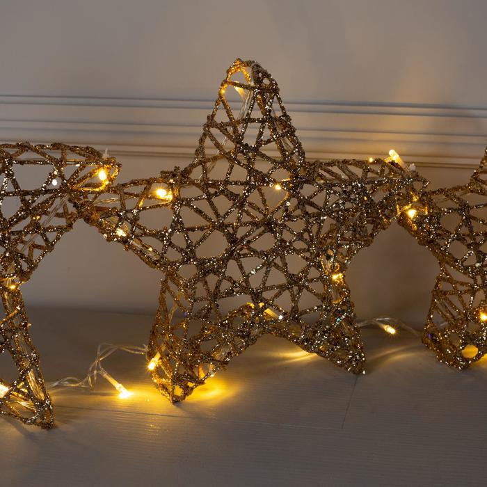 Светодиодная фигура «Звёзды золотистые» 20, 25, 30 см, металл, 220 В, свечение тёплое белое - фото 1926118500