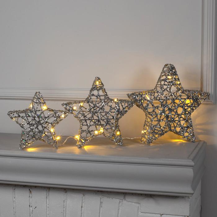 Светодиодная фигура «Звёзды серебристые» 20, 25, 30 см, металл, 220 В, свечение тёплое белое - фото 1907141003