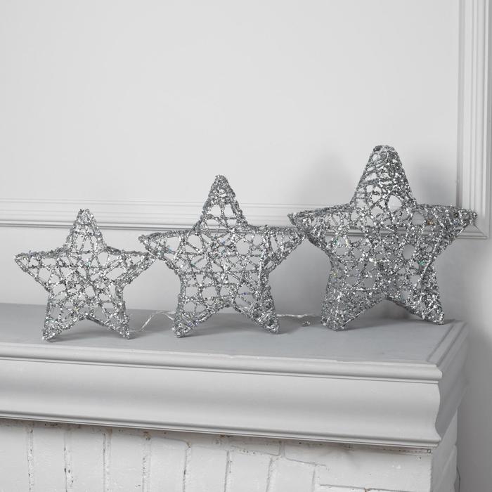 Светодиодная фигура «Звёзды серебристые» 20, 25, 30 см, металл, 220 В, свечение тёплое белое - фото 1907141004