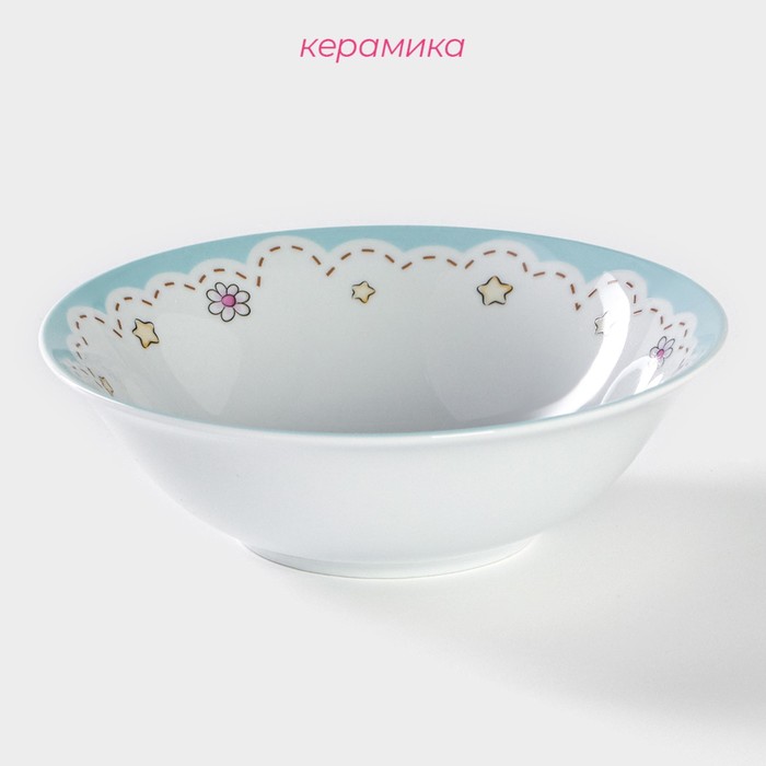 Тарелка керамическая глубокая Доляна «Котик», 400 мл, d=15 см, цвет белый - фото 1910072625