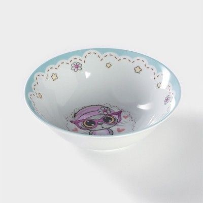 Тарелка глубокая Доляна «Котик», 400 мл, d=15 см, керамика, белая