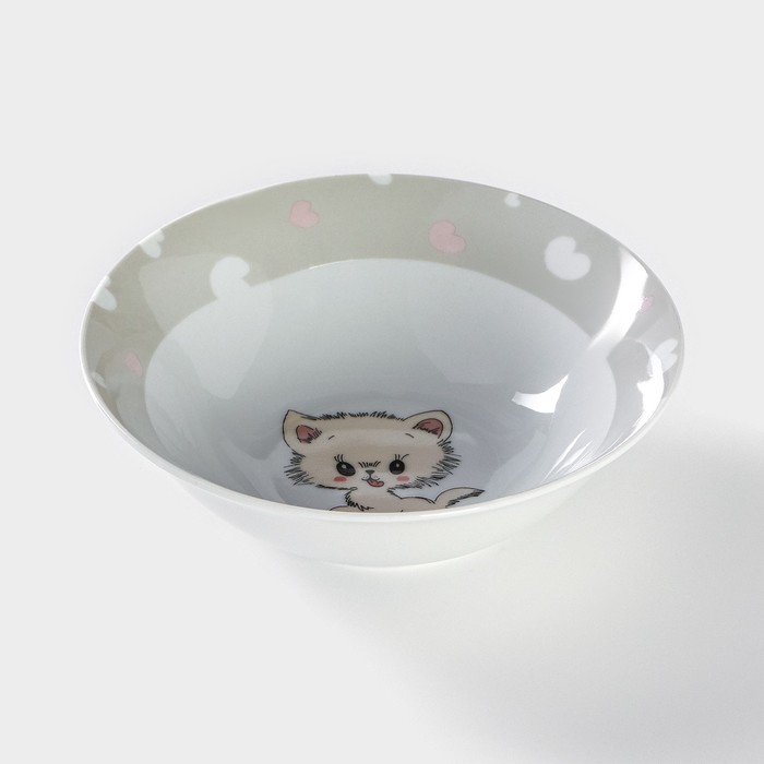 Тарелка керамическая глубокая Доляна «Котёнок на скейте», 400 мл, d=15 см, цвет белый - фото 1908599451