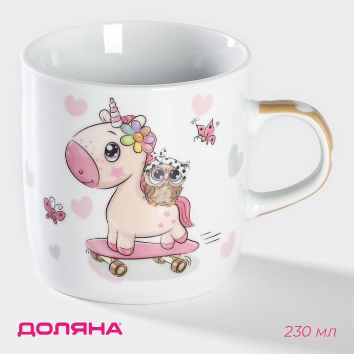 Кружка детская Доляна «Совёнок и единорог», 230 мл, керамика, белая - Фото 1