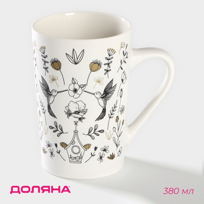 Кружка Доляна «Колибри», 380 мл, фарфор, цвет белый - Фото 1