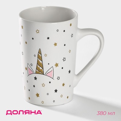 Кружка Доляна «Единорог в звёздах», 380 мл, фарфор, белая