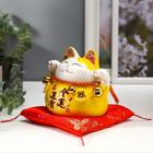 Сувенир керамика копилка "Жёлтый кот Манэки-нэко с колокольчиками" 11,5х11,5х9,5 см - Фото 3