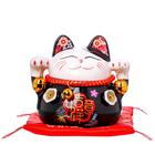 Сувенир керамика копилка "Чёрный кот Манэки-нэко с колокольчиками" 11,5х11,5х9,5 см - фото 8536440