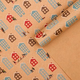 Бумага упаковочная крафтовая «Домики», 50 × 70 см