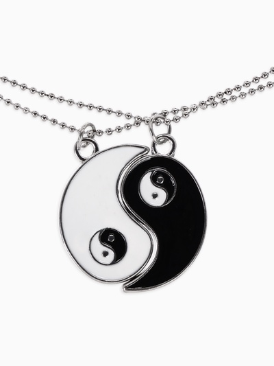 Кулоны парные «Инь ян капли», 45 см, цвет чёрный/белый в серебре