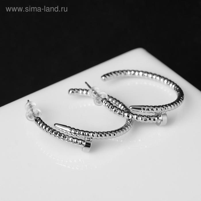 Серьги-кольца «Гвоздики» кручённые мини, d= 1,5 см, цвет белый в серебре - Фото 1