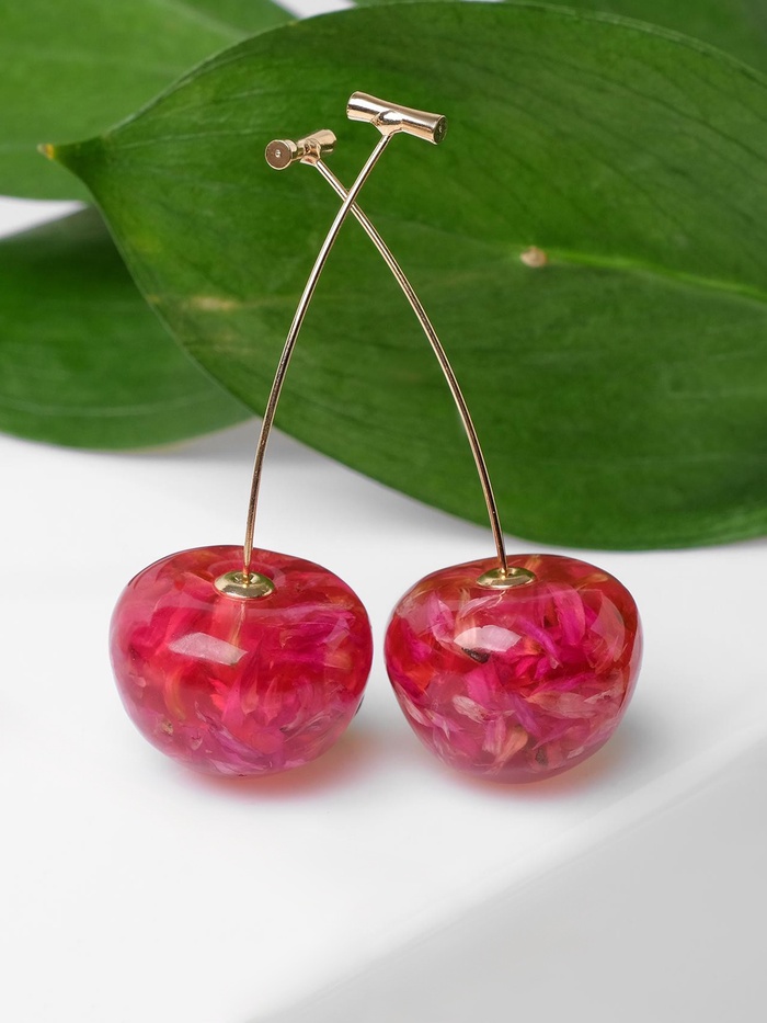 Серьги пластик «Ягодка» черешня, цвет красный в золоте - Фото 1