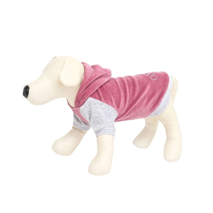 Толстовка с капюшоном Osso для собак, велюр, размер 20 (ДС 20, ОГ 30-32 см), розовая - Фото 1