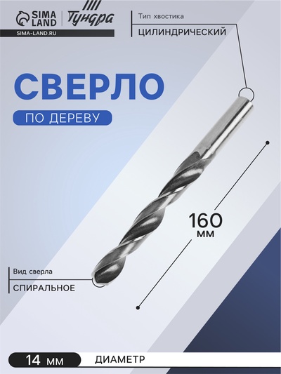 Сверло по металлу ТУНДРА, HSS, цилиндрический хвостовик, 14×160 мм