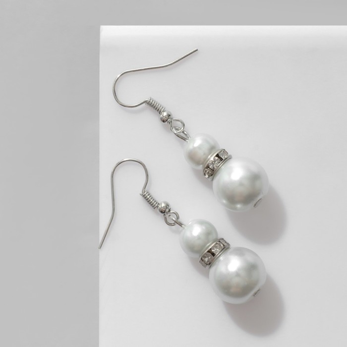 Серьги с жемчугом «Шарик двойной» sweet love, цвет белый в серебре - фото 1907141809