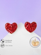 Серьги со стразами «Сердце» sweet love, цвет красный в золоте - Фото 3