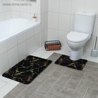 Набор ковриков для ванной и туалета Доляна «Мрамор», 2 шт, 79×50 см, 50×39 см, цвет чёрный - Фото 5