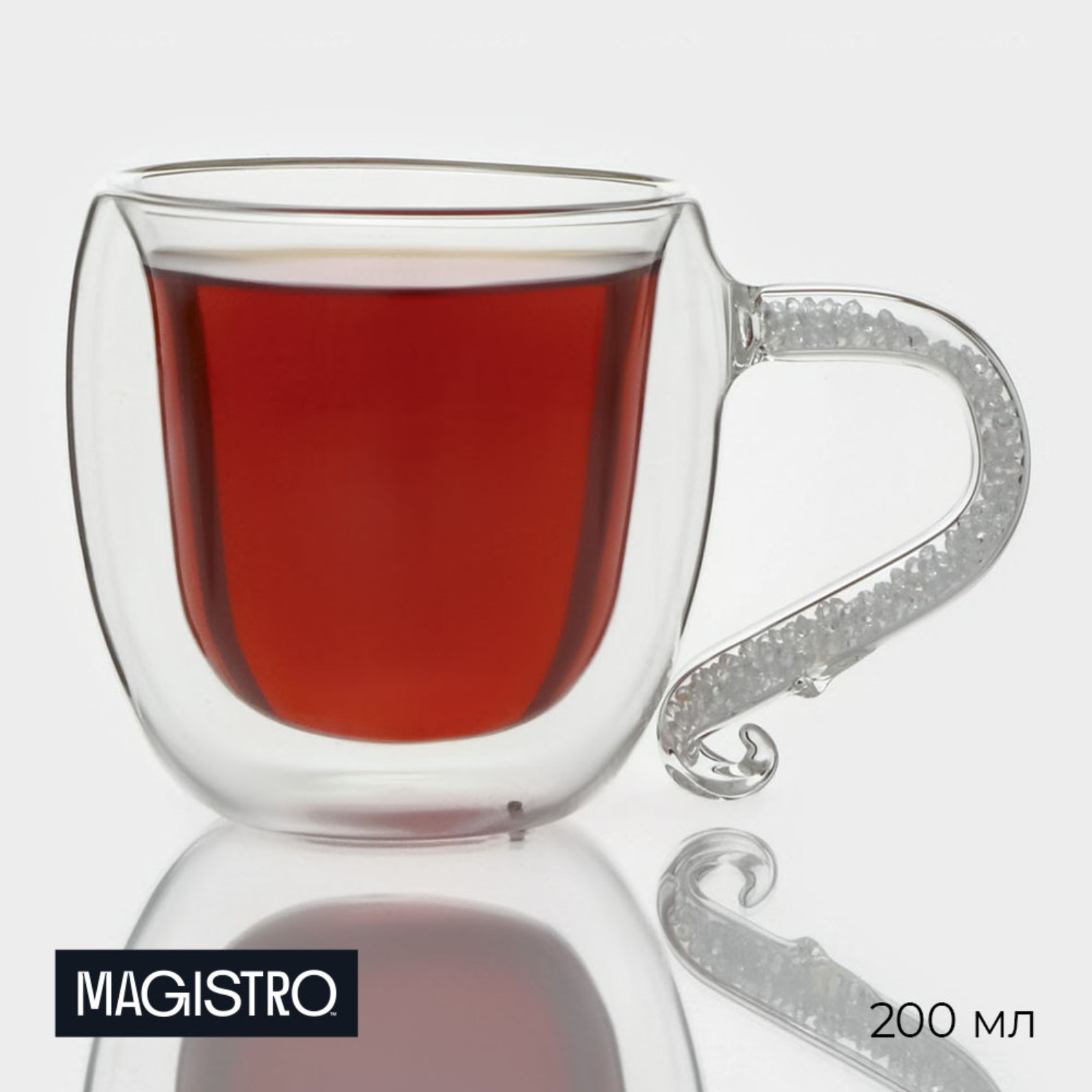 Кружка стеклянная с двойными стенками Magistro «Даймонд», 200 мл ...