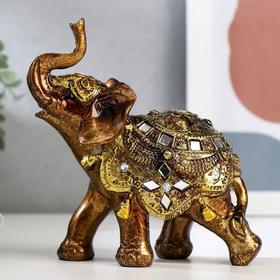 Сувенир полистоун "Слонёнок в золотой попоне с зеркальной мозаикой" 13,5х12х5,7 см