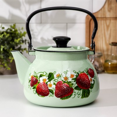 Чайник, 3 л, эмалированная сталь, рисунок МИКС, салатовый