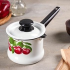 Ковш эмалированный «Вишнёвый сад», 1 л, с крышкой, металлическая ручка, белый - Фото 4