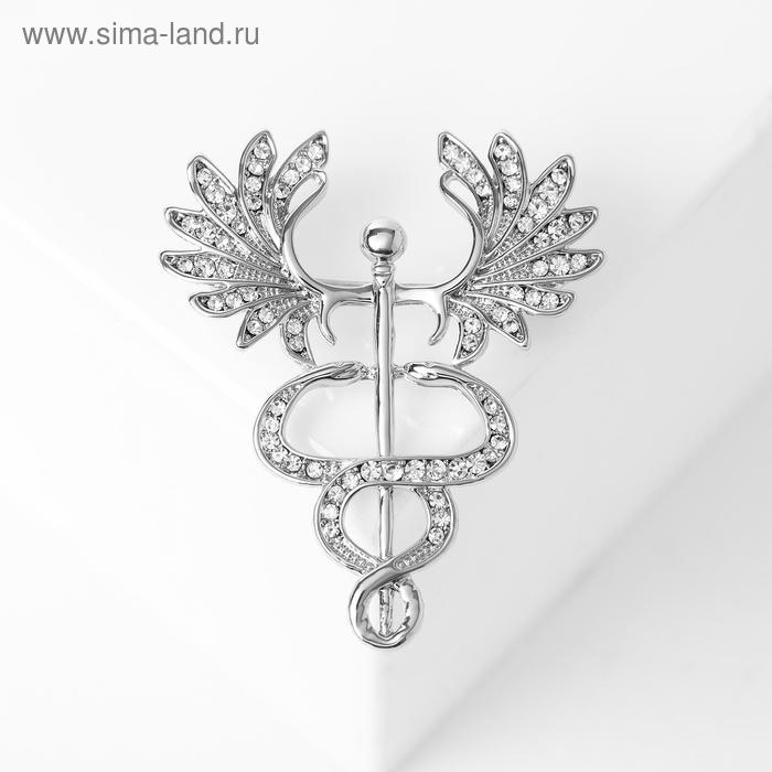 Брошь «Кадуцей», цвет белый в серебре - Фото 1