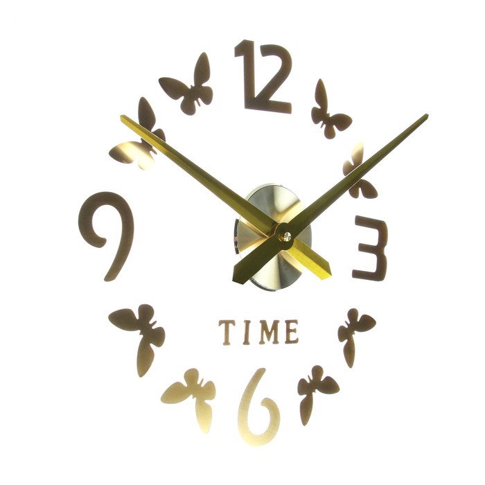 Часы-наклейка, серия: DIY, "Бабочки", плавный ход, d-70 см, 1 АА, золото - фото 1896870294