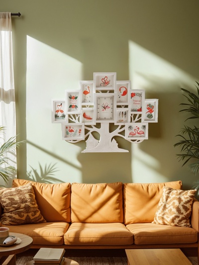 Фоторамка-коллаж на 11 фото с часами настенными «Семейное дерево», бесшумные, 82×58 см