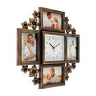 Фоторамка-коллаж на 4 фото 10×15 см с часами настенными бесшумными (14×14 см) «Цветы», 42×42 см - Фото 3