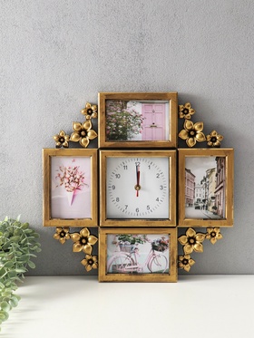 Часы настенные, серия: Фото, "Цветы", с фоторамками, плавный ход, 42 х 42 см