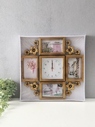 Фоторамка-коллаж на 4 фото 10×15 см с часами настенными бесшумными (14×14 см) «Цветы», 42×42 см - Фото 9