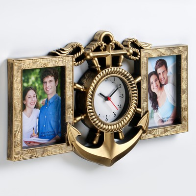Фоторамка - коллаж с часами настенными «Якорь», бесшумные, 42×27 см, d=12 см