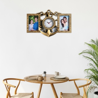 Фоторамка - коллаж с часами настенными «Якорь», бесшумные, 42×27 см, d=12 см