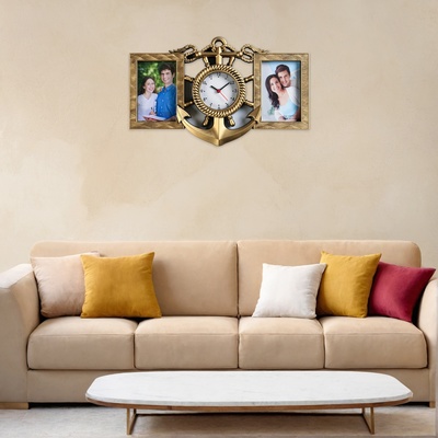 Фоторамка - коллаж с часами настенными «Якорь», бесшумные, 42×27 см, d=12 см