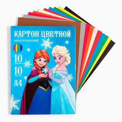 Цветной картон, А4, 10 листов, 10 цветов, немелованный, односторонний, в папке, 220 г/м², «Сестры»