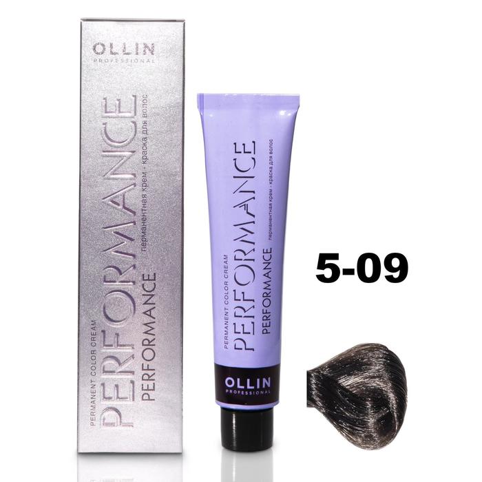 Крем-краска для волос Ollin Professional Performance, тон 5/09 светлый шатен прозрачно-зеленый, 60 мл