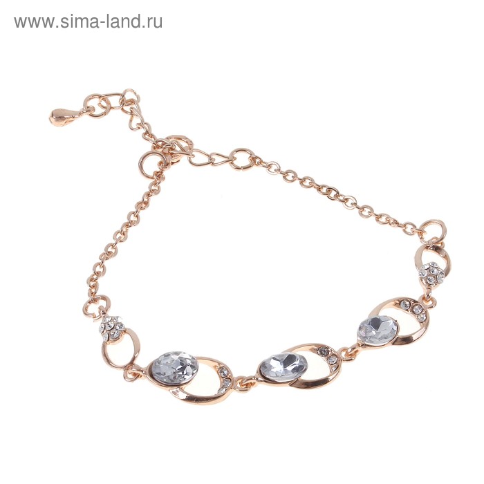 Браслет «Принцесса» капелька, цвет золотой с белыми стразами - Фото 1