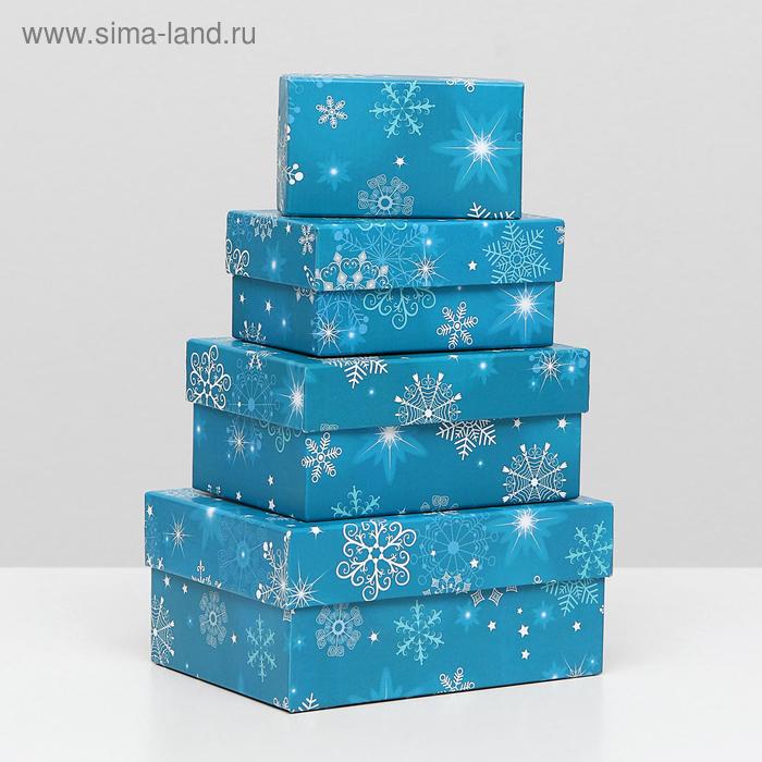 Набор коробок 4 в 1 "Снежинки на голубом", 15 х 11 х 7 - 9 х 5 х 4 см - Фото 1