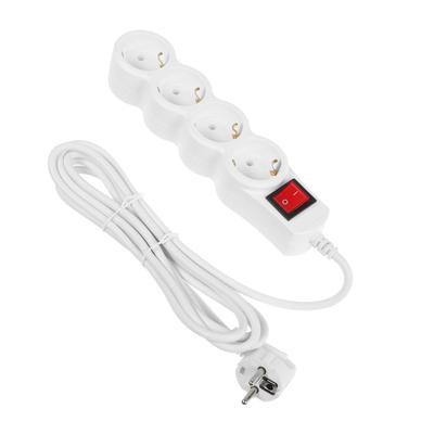 Сетевой фильтр 5bites SP4W-130 4S, 4 розетки, 3 м, 10 А, 3х0.75 мм2, с заземлением, с выключателем, белый