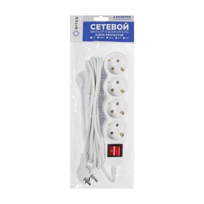 Сетевой фильтр 5bites SP4W-130 4S, 4 розетки, 3 м, 10 А, 3х0.75 мм2, с заземлением, с выключателем, белый