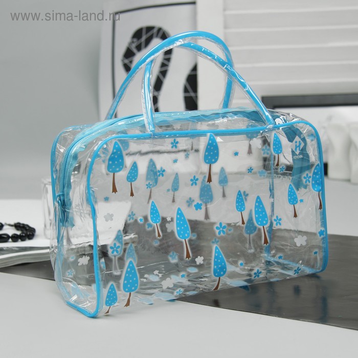 Косметичка ПВХ, отдел на молнии, 2 ручки, цвет голубой - Фото 1