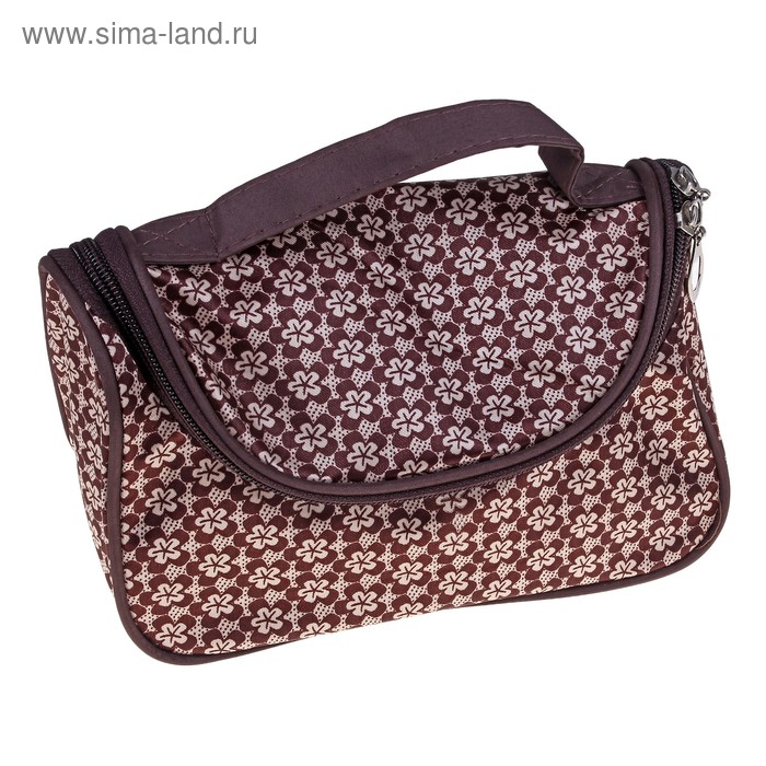 косметичка-сумочка Лютики 20*12*9 см коричневая - Фото 1
