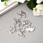 Декор для творчества металл "Слонёнок с узорами" серебро 1,8х2,5 см (комплект 5 шт) - фото 41676375