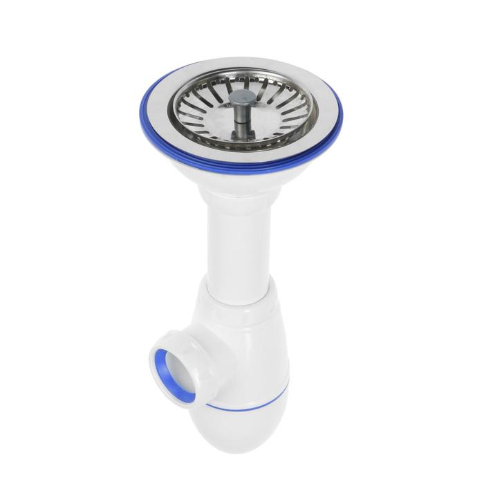 Сифон для мойки Unicorn B412P, 3 1/2"х40 мм, без гофры, без перелива, ручка пластик - Фото 1