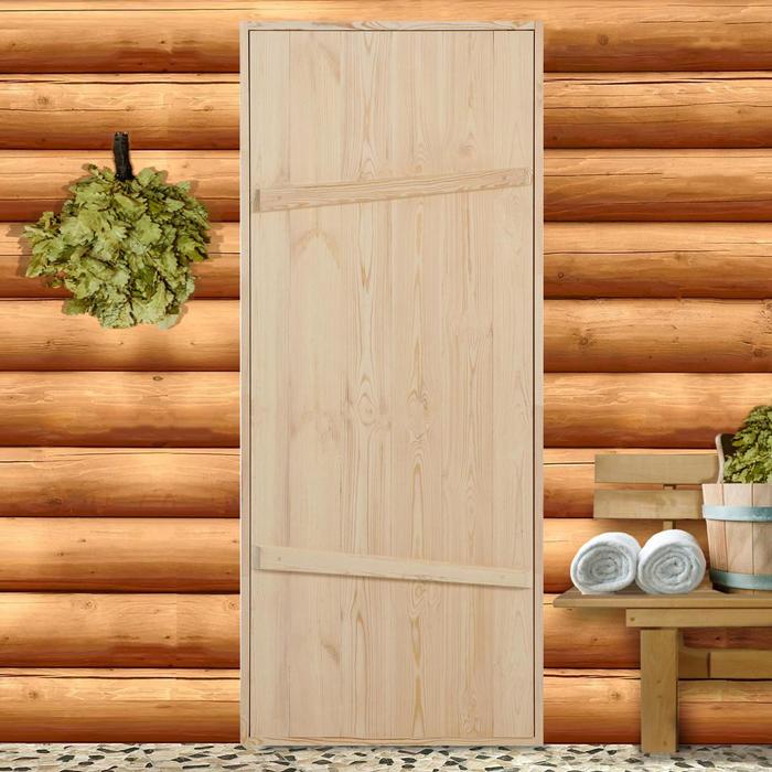 Дверной блок для бани, 190×80см, из сосны, на клиньях, массив, "Добропаровъ" - Фото 1