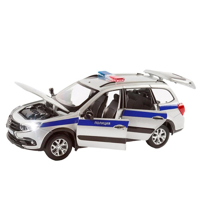 Машина металлическая «Lada Полиция» 1:24, цвет серебряный, открываются двери, капот и багажник, световые и звуковые эффекты - фото 1905693668
