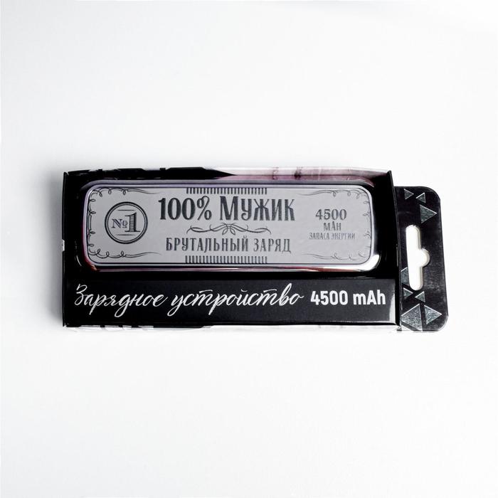 Портативный аккумулятор «100% мужик», 4500 mAh, 3,5 х 13 см - фото 51451132