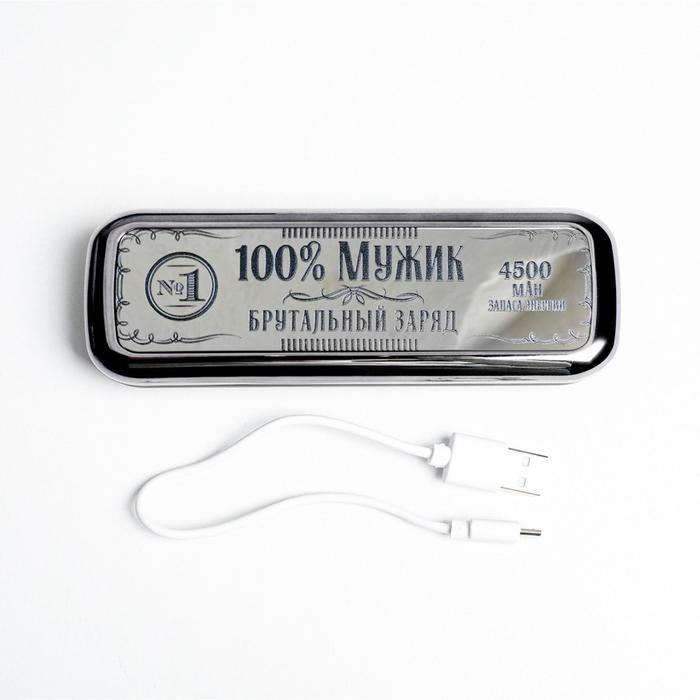 Портативный аккумулятор «100% мужик», 4500 mAh, 3,5 х 13 см - фото 51451136